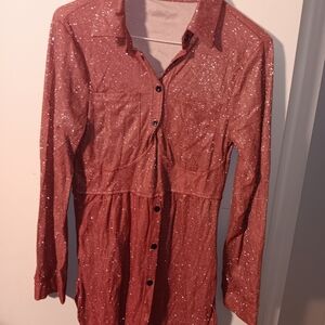 Sparkling Pink Red Tone Button-Up Dress